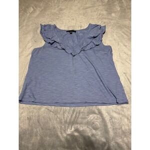 White House Black Market Womens XL Blue Short Sleeve Ruffle Tank Top Blouse